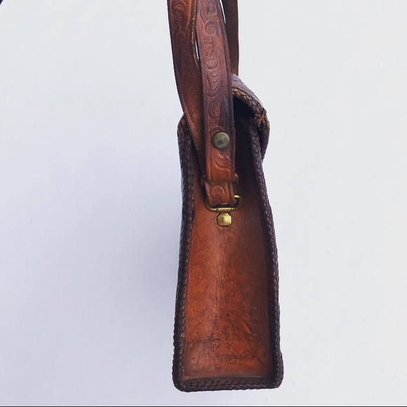 Vintage Tooled Leather Floral Filigree Hand Bag - Picture 4 of 7